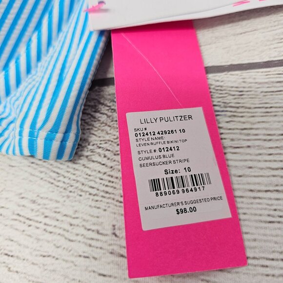 NWT Lilly‎ Pulitzer Leven Ruffle Bikini Top in Cumulus Blue Size 10 - Picture 2 of 3